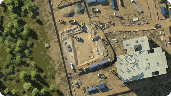 Construction site excavation aerial photography